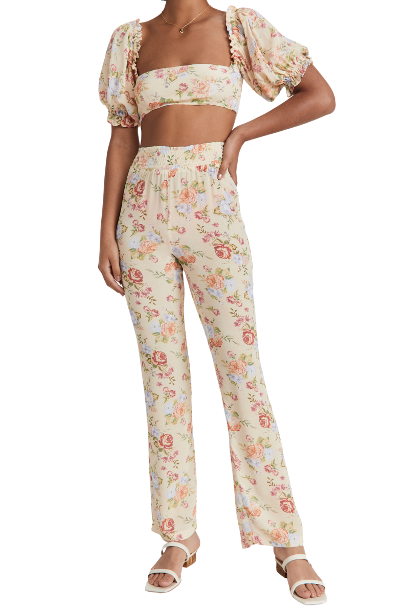 COCO & SMOCKED FLARE PANTS VINTAGE - SAND MULTI