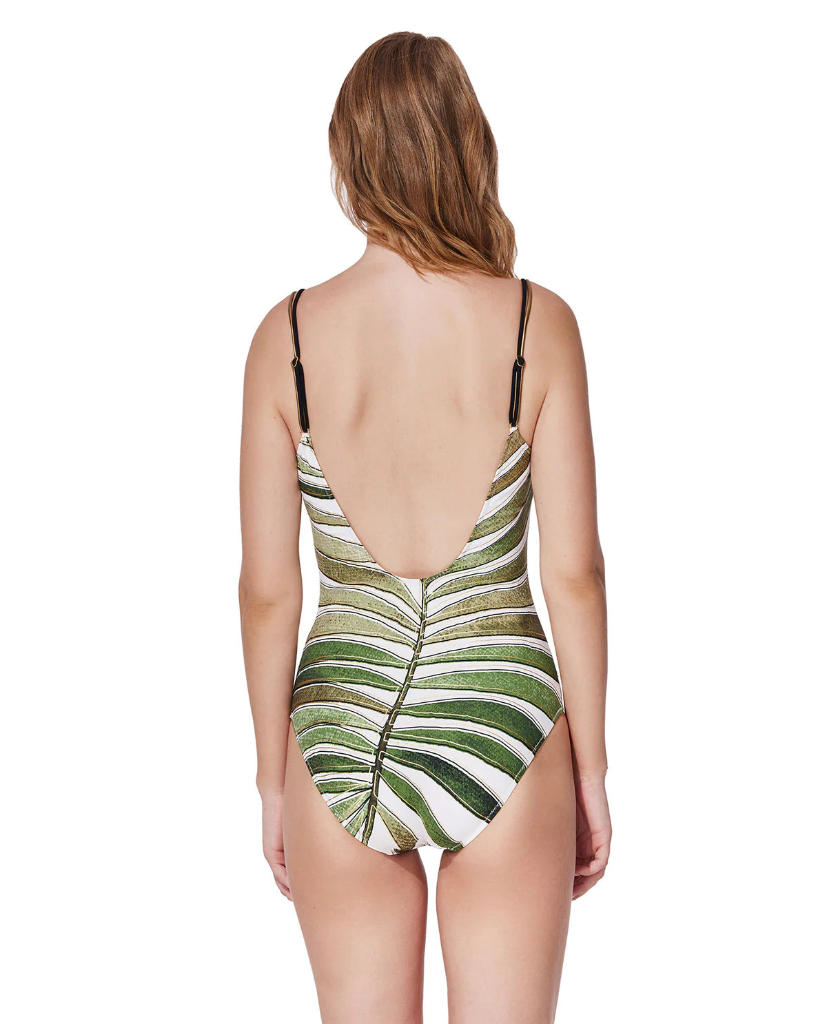 WHITE - GREEN WILLOW ROUND NECK ONE PIECE