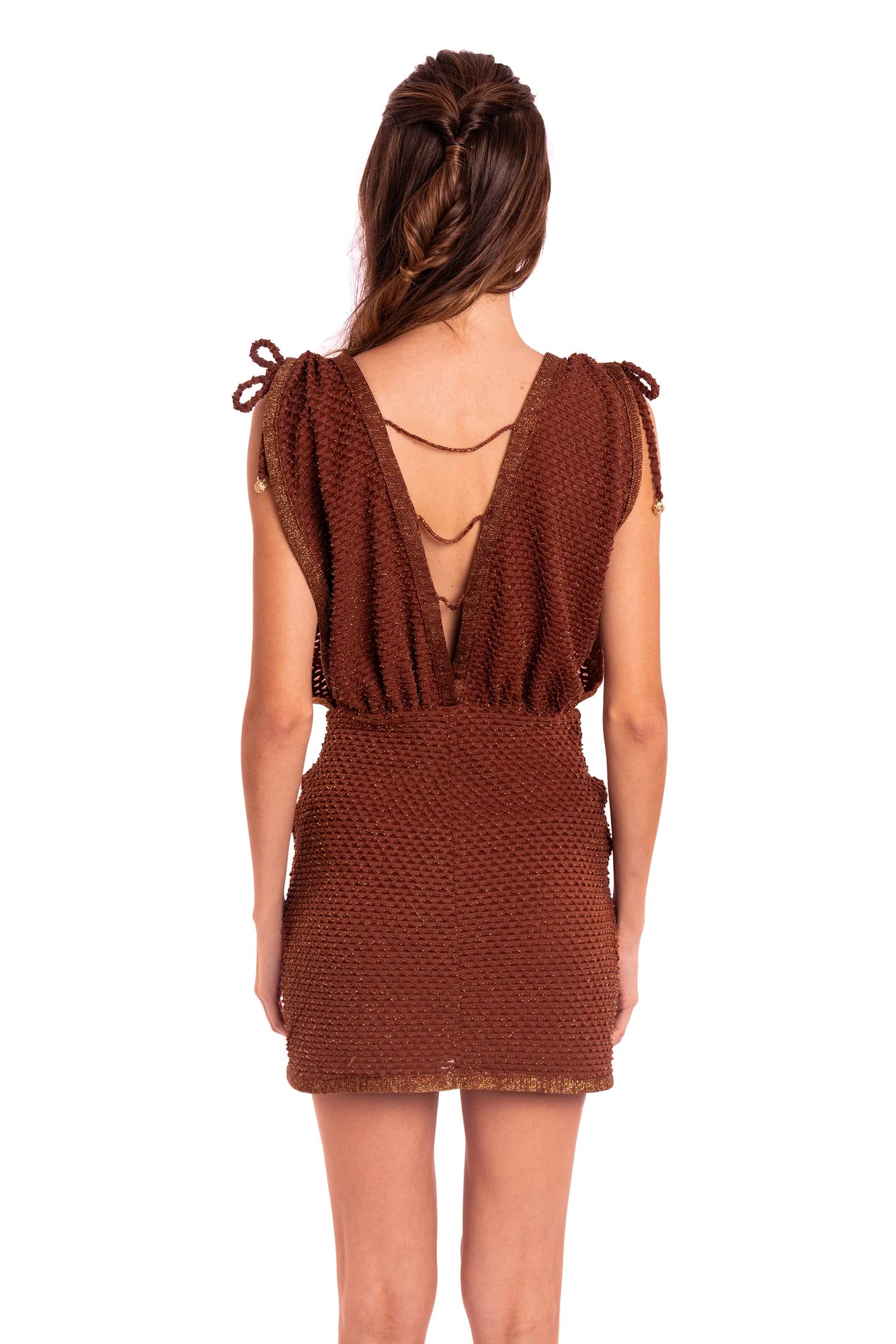 PLUNGE DRESS - SHINY MOCHA