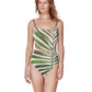 WHITE - GREEN WILLOW ROUND NECK ONE PIECE