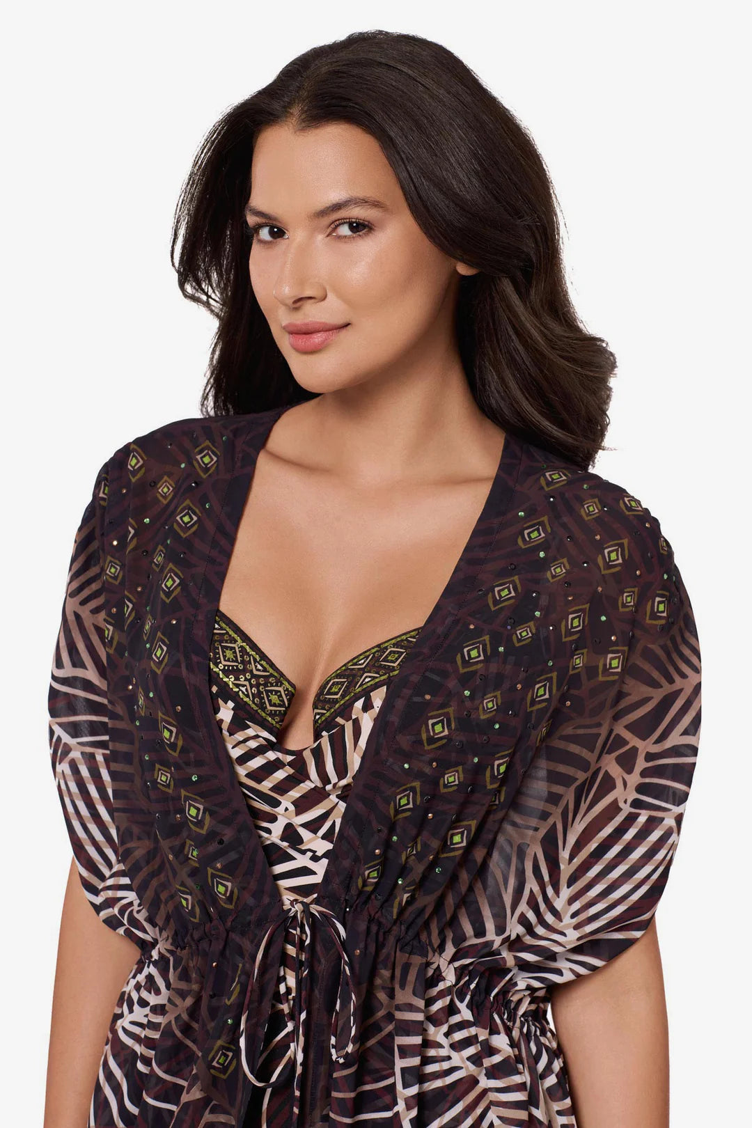 Beaded Kimono Cover Up in Let's Be Fronds