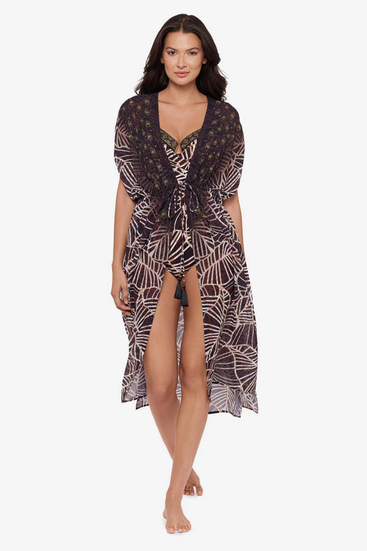 Beaded Kimono Cover Up in Let's Be Fronds