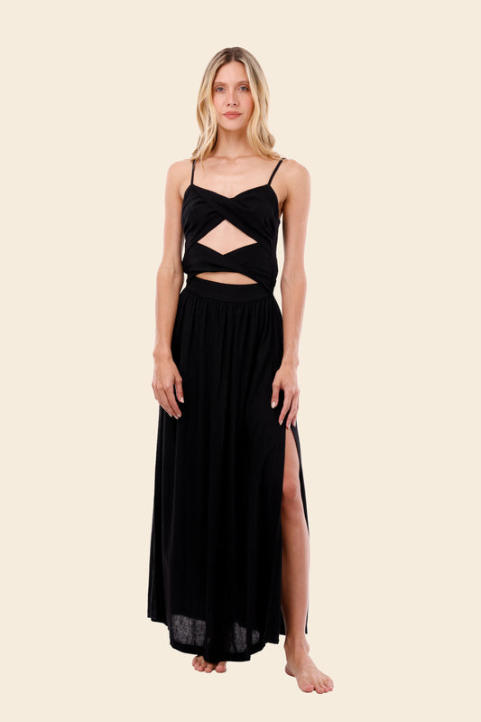 BACK LINEN WAVELET DRESS