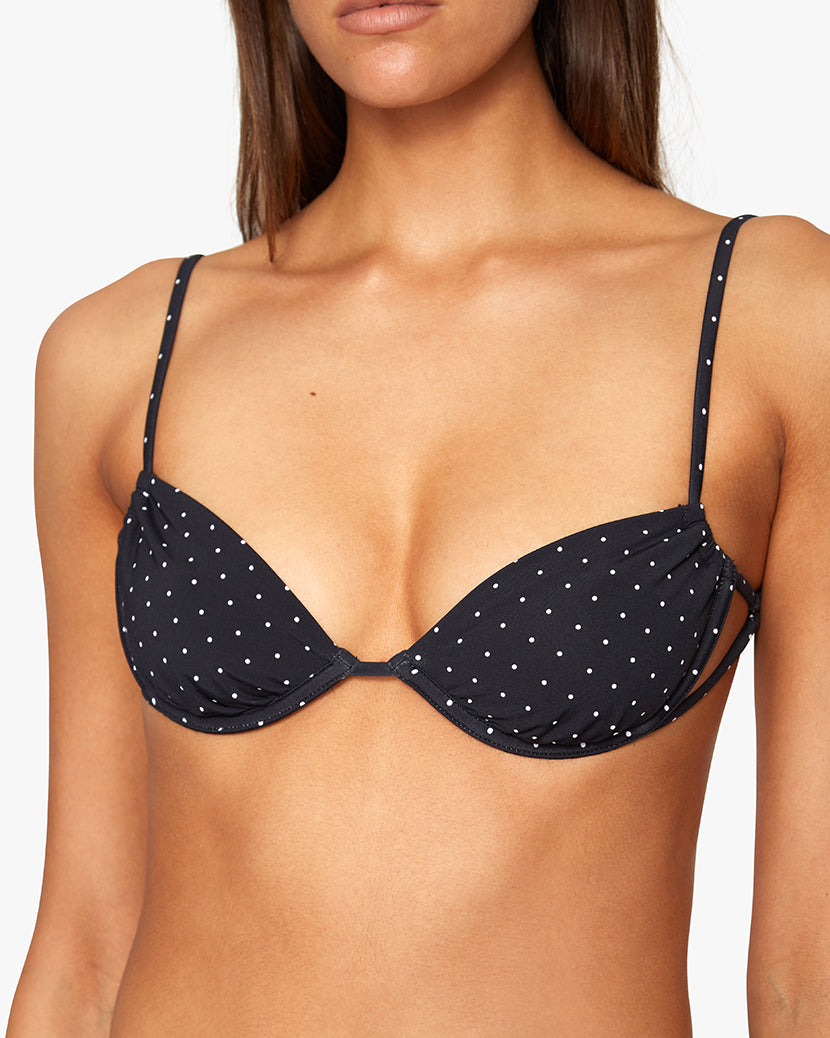 RUCHED UNDERWIRE TOP & RUCHED BOTTOM - BLACK POLKA DOTS