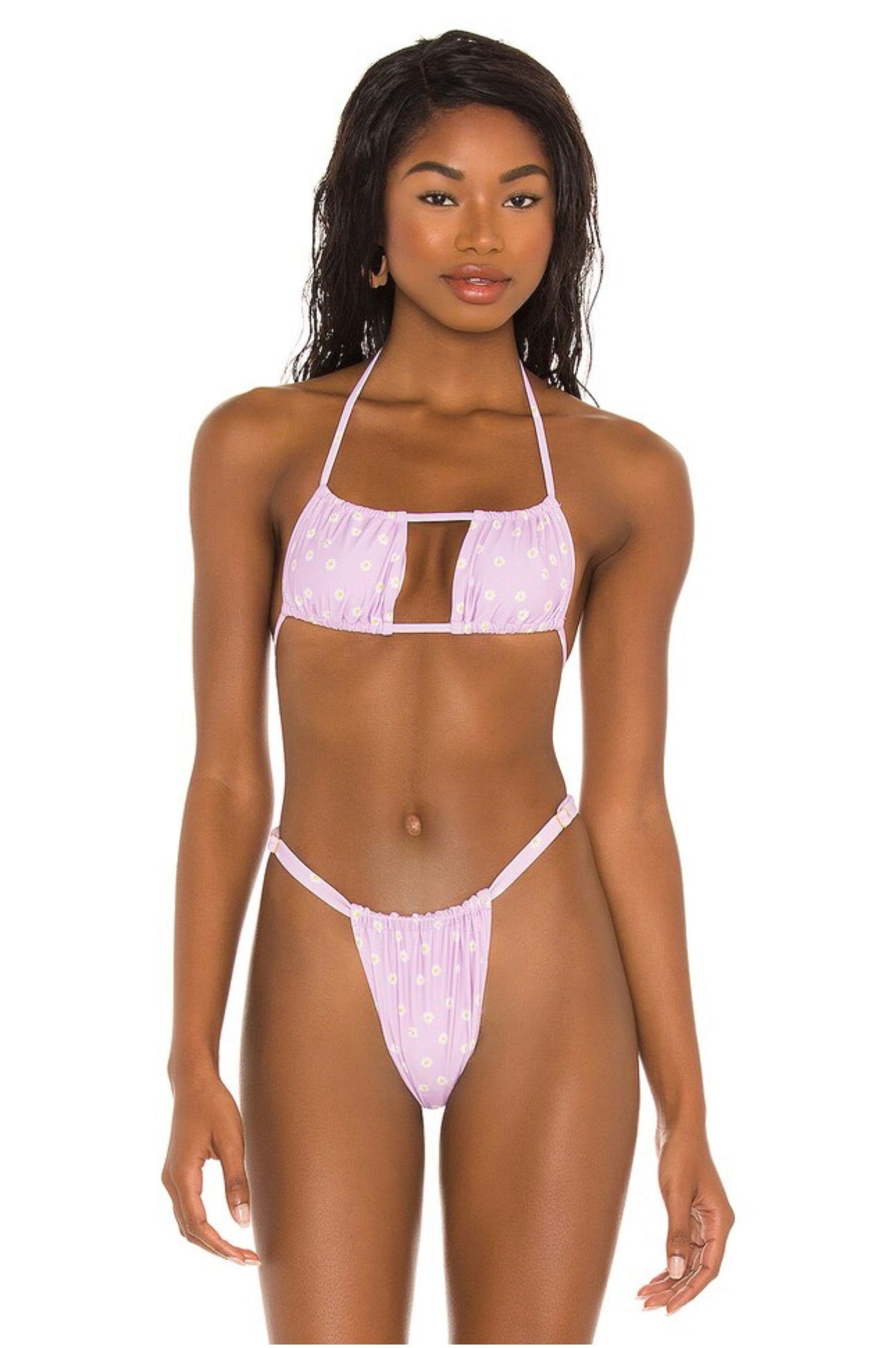 RUCHED BANDEAU & RUCHED BOTTOM - DAISIES LILAC